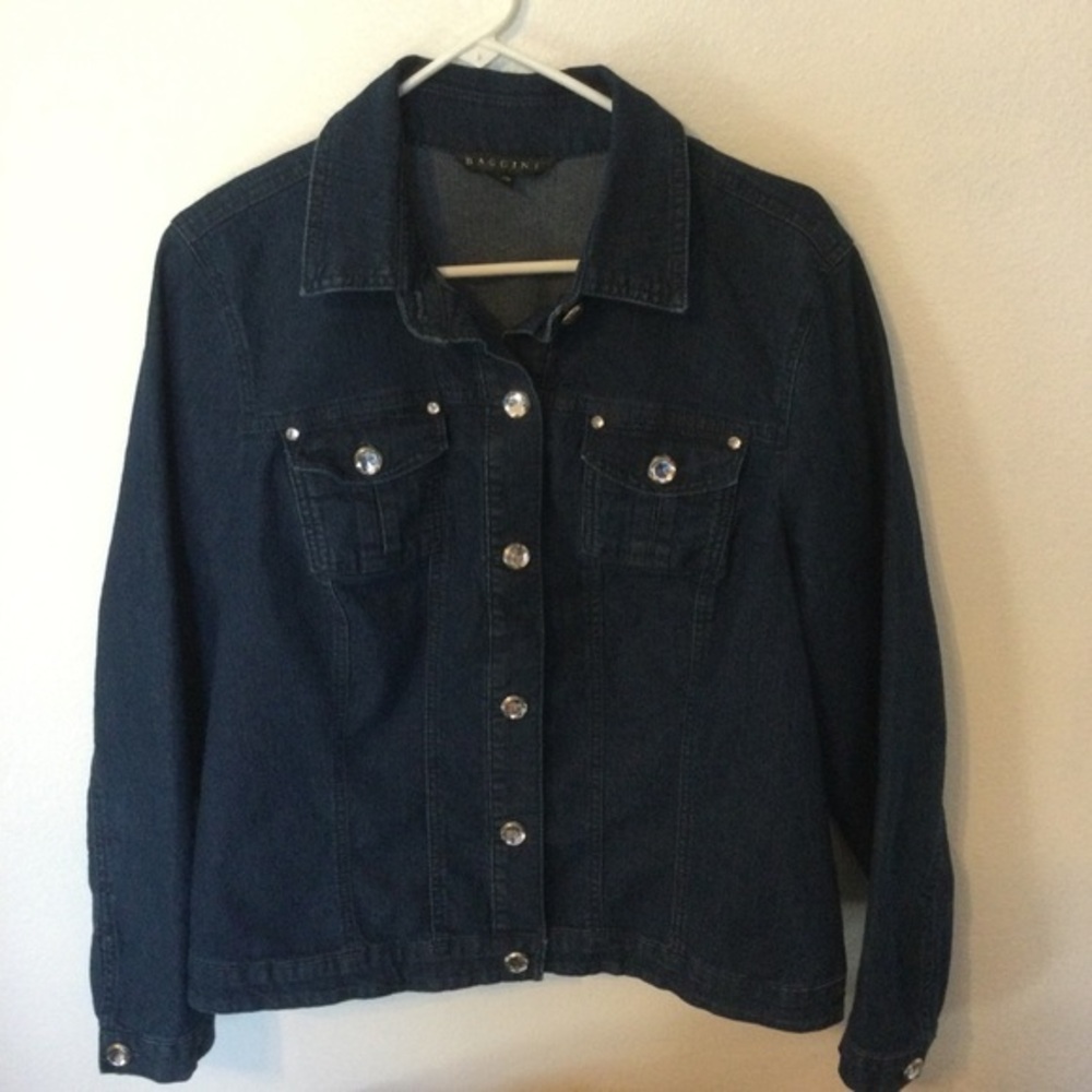 Baccini Dark Denim Jean Jacket Rhinestone Buttons Size 14/16